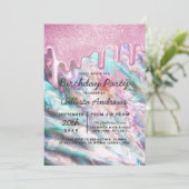 Girly Roze Blauwgroen Pearl Opal Glitter Druppels Kaart (Staand voorkant)