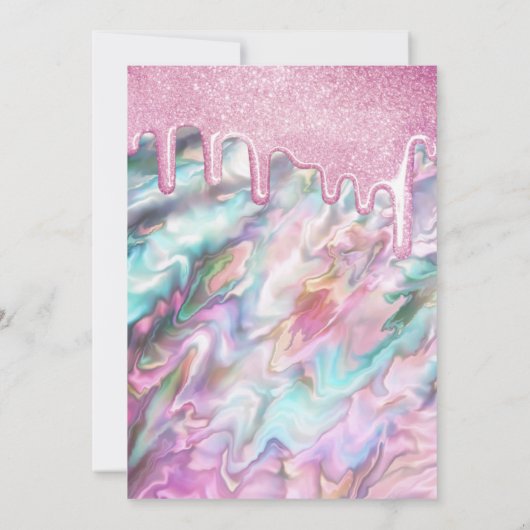 Girly Roze Blauwgroen Pearl Opal Glitter Druppels Kaart (Achterkant)