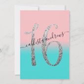 Girly Roze Blauwgroen Zilveren Glitter Ombre Sweet Kaart (Achterkant)