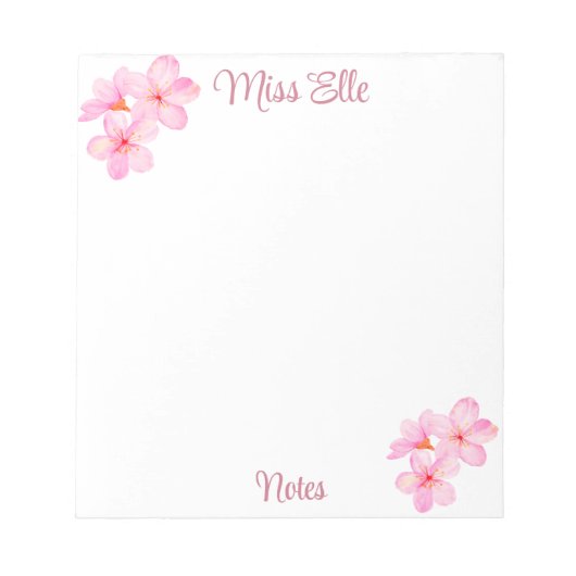 Girly Roze Bloemen Custom Notitieblok (Voorkant)