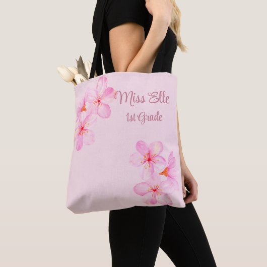 Girly Roze Bloemen Custom Tote Bag (Dichtbij)