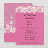 Girly Roze Bloemen Kant Verjaardag Kaart (Voorkant / Achterkant)