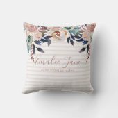 Girly Roze Bloemen Pasgeboren Baby Gepersonaliseer Kussen (Achterkant)