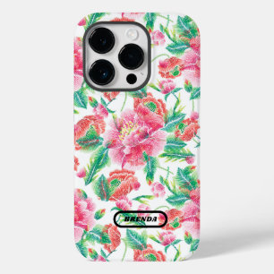 Girly roze bloemen patroon monogram Case-Mate iPhone 14 pro hoesje