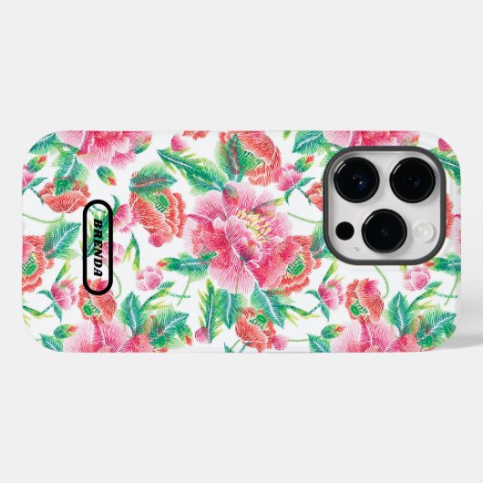 Girly roze bloemen patroon monogram Case-Mate iPhone case (Achterkant (horizontaal))