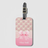 Girly  Roze Bloemen Rozen lint en kant Bagagelabel (Voorkant (verticaal))