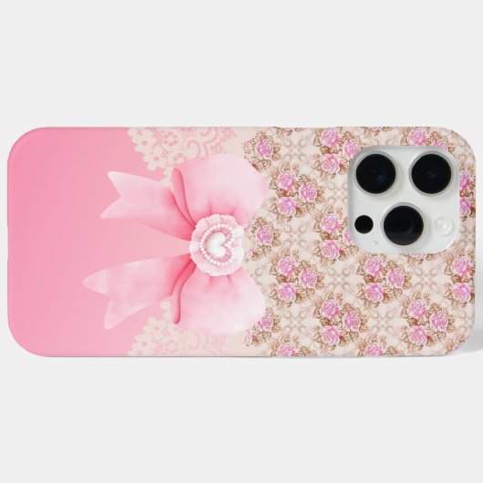 Girly  Roze Bloemen Rozen lint en kant Case-Mate iPhone Case (Achterkant (horizontaal))