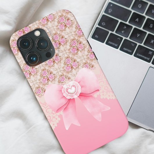 Girly Roze Bloemen Rozen lint en kant Case-Mate iPhone Case