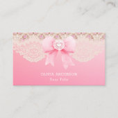 Girly  Roze Bloemen Rozen lint en kant Visitekaartje (Voorkant)