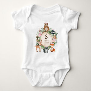 Girly Roze Bloemen Woodland Dieren Custom Monogram Romper