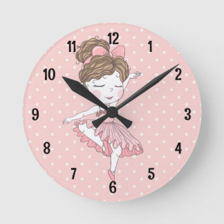 Girly roze blush polka dot ballerina ronde klok