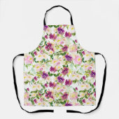 Girly Roze Bourgondische Waterverf Bloemen Schort (Voorkant)