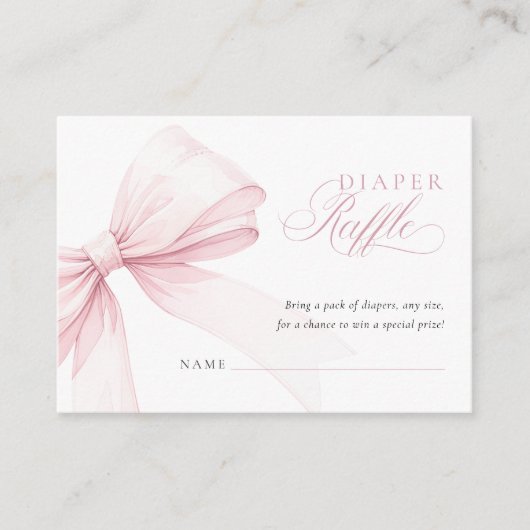 Girly Roze Bow Baby shower Luier Raffle Informatiekaartje (Voorkant)