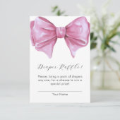 Girly Roze Bow Baby shower Luier Raffle Informatiekaartje (Staand voorkant)