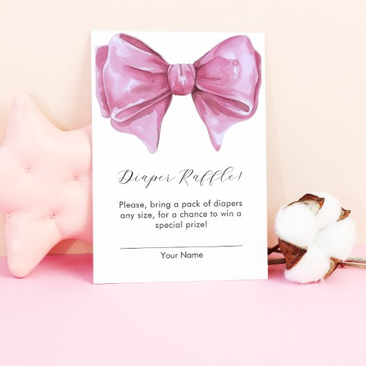 Girly Roze Bow Baby shower Luier Raffle Informatiekaartje