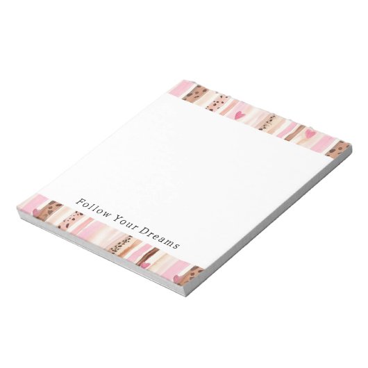 Girly Roze Bruin Luipaard Print Harten Strepen Notitieblok (Linkerzijde)