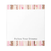 Girly Roze Bruin Luipaard Print Harten Strepen Notitieblok (Voorkant)