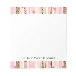 Girly Roze Bruin Luipaard Print Harten Strepen Notitieblok