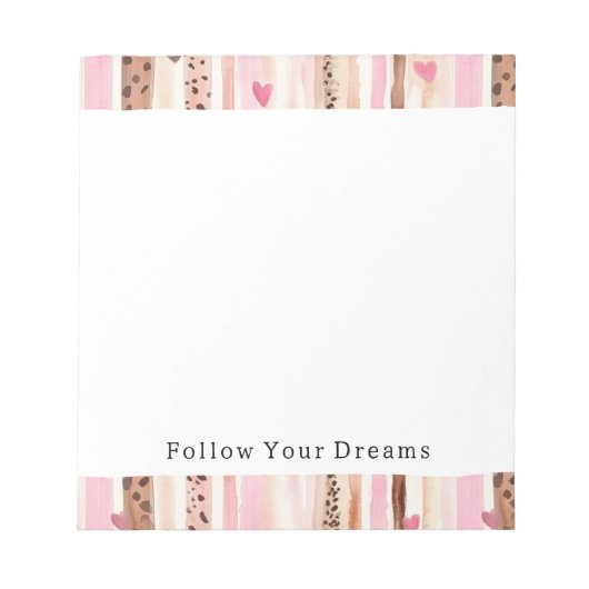 Girly Roze Bruin Luipaard Print Harten Strepen Notitieblok (Voorkant)