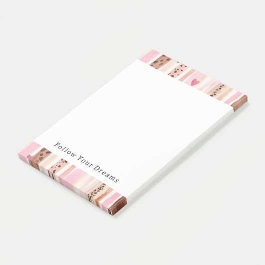 Girly Roze Bruin Luipaard Print Harten Strepen Post-it® Notes (Schuin)