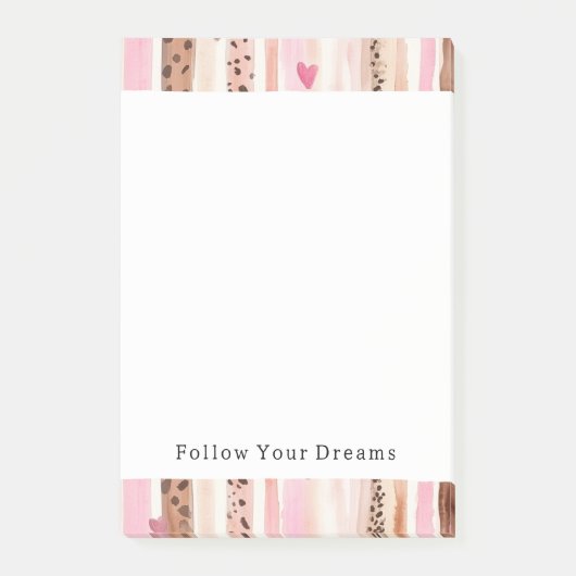 Girly Roze Bruin Luipaard Print Harten Strepen Post-it® Notes (Voorkant)