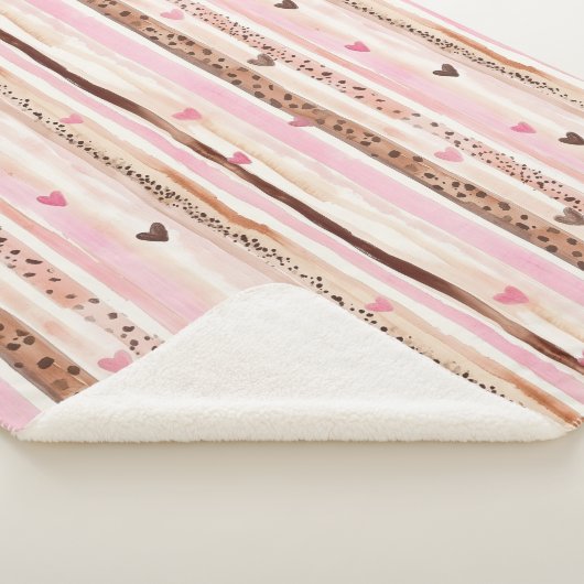 Girly Roze Bruin Luipaard Print Harten Strepen Sherpa Deken (3/4)