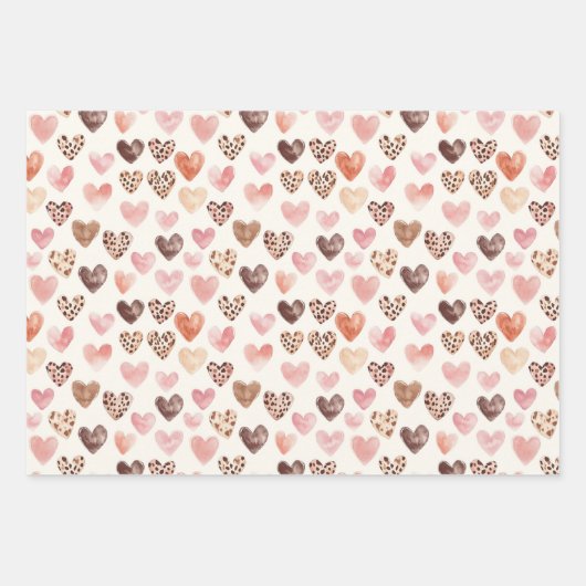 Girly Roze Bruin Luipaard Print Harten Verjaardag Inpakpapier Vel (Voorkant 3)