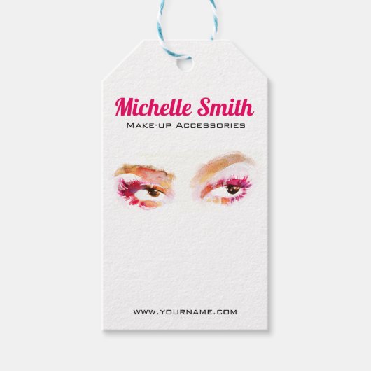Girly Roze Bruine Waterverf Oog Make-up Artiest Cadeaulabel (Voorkant)