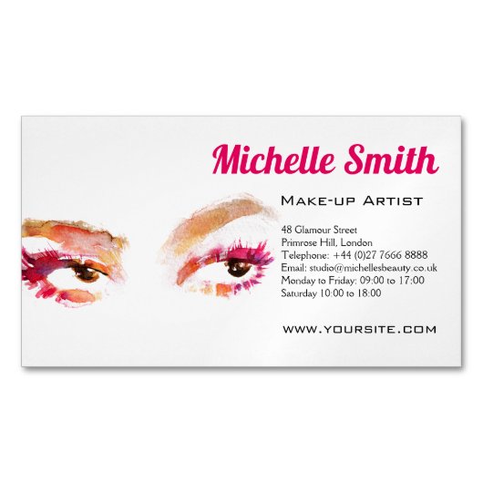 Girly Roze Bruine Waterverf Oog Make-up Artiest Magnetisch Visitekaartje (Voorkant)