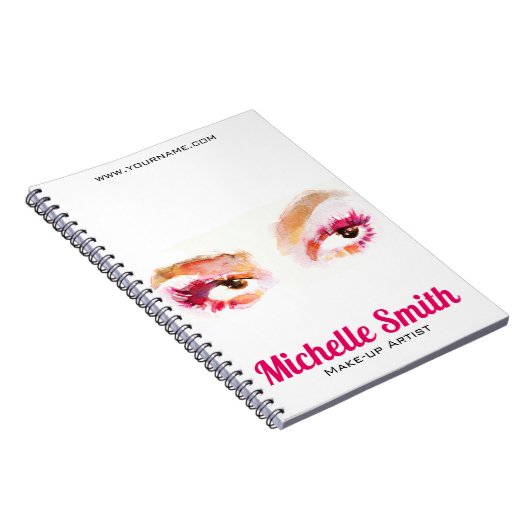Girly Roze Bruine Waterverf Oog Make-up Artiest Notitieboek (Rechterzijde)