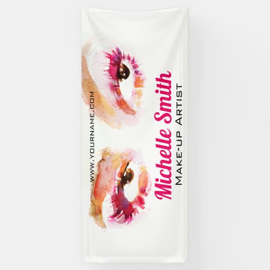 Girly Roze Bruine Waterverf Oog Make-up Artiest Spandoek (Verticaal)