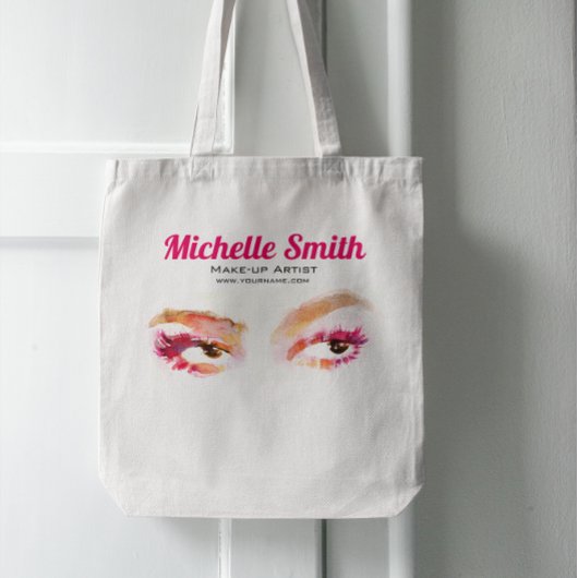 Girly Roze Bruine Waterverf Oog Make-up Artiest Tote Bag
