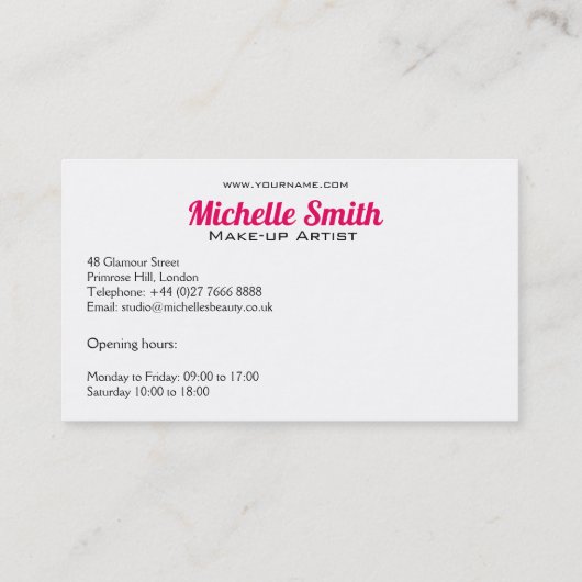 Girly Roze Bruine Waterverf Oog Make-up Artiest Visitekaartje (Achterkant)