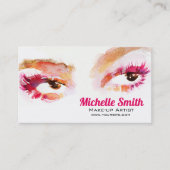 Girly Roze Bruine Waterverf Oog Make-up Artiest Visitekaartje (Voorkant)