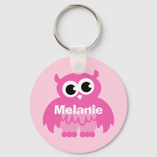 Girly roze cartoon sleutelhanger met naam (Voorkant)