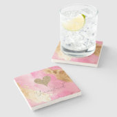 Girly roze chique glam gouden glitter hart stenen onderzetter (Zijkant)