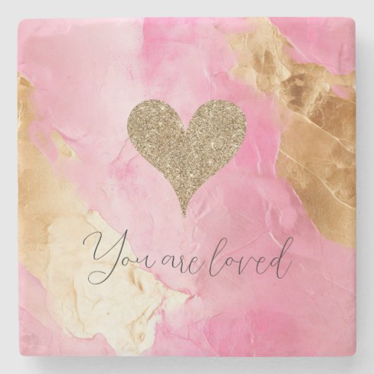 Girly roze chique glam gouden glitter hart stenen onderzetter (Voorkant)