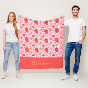 Girly Roze Coquette Bow Aardbei Custom Name Fleece Deken