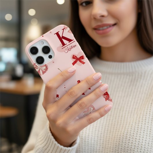 Girly Roze Coquette Harten en Strikken Persoonlijk Case-Mate iPhone Case
