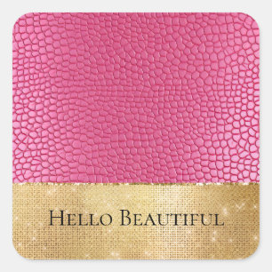 Girly Roze Dier Glam Goud Sparkle Vierkante Sticker