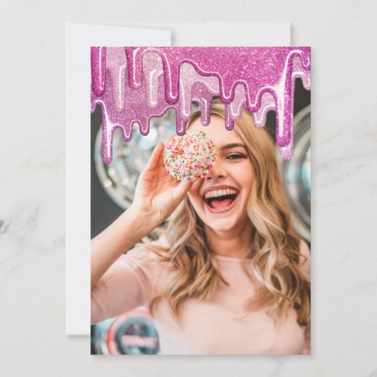 Girly Roze Dikke Glitter Druppelt Foto Mis Quince Kaart (Achterkant)