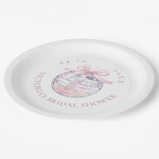 Girly Roze Discobal Elegant Vrijgezellenfeest Rond Papieren Bordje (Gekanteld)