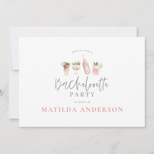 Girly roze drink bachelorette weekend route a aankondiging (Voorkant)