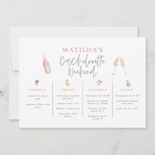 Girly roze drink bachelorette weekend route a aankondiging (Achterkant)