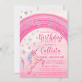 Girly Roze Eenhoorn Regenboog Waterverf Verjaardag Kaart (Voorkant)