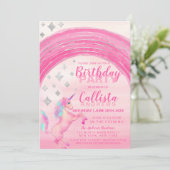 Girly Roze Eenhoorn Regenboog Waterverf Verjaardag Kaart (Staand voorkant)