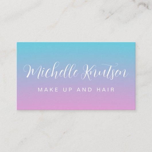 Girly Roze en blauw Make-up Artiest Haarsalon Visitekaartje (Voorkant)