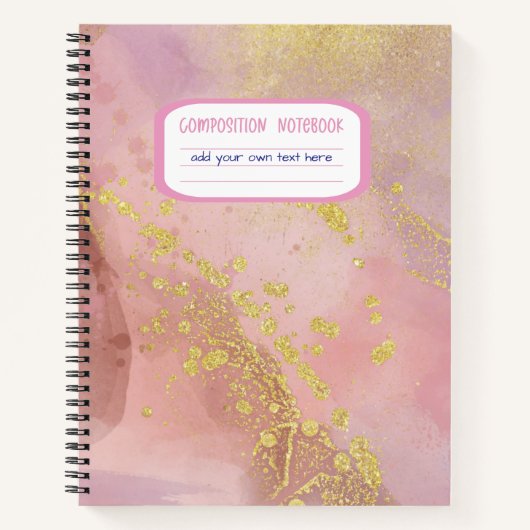 Girly Roze en Gouden Glitter Ink Compositie Notitieboek (Voorkant)