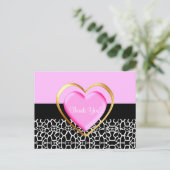 Girly roze en gouden hart Dank u Briefkaart (Staand voorkant)