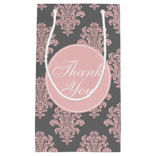 Girly roze en grijs Damask Dank u Klein Cadeauzakje (Voorkant)